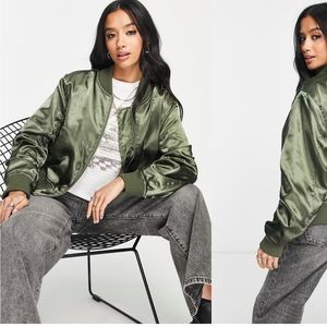 NWT Topshop Satin Bomber Jacket- Green
